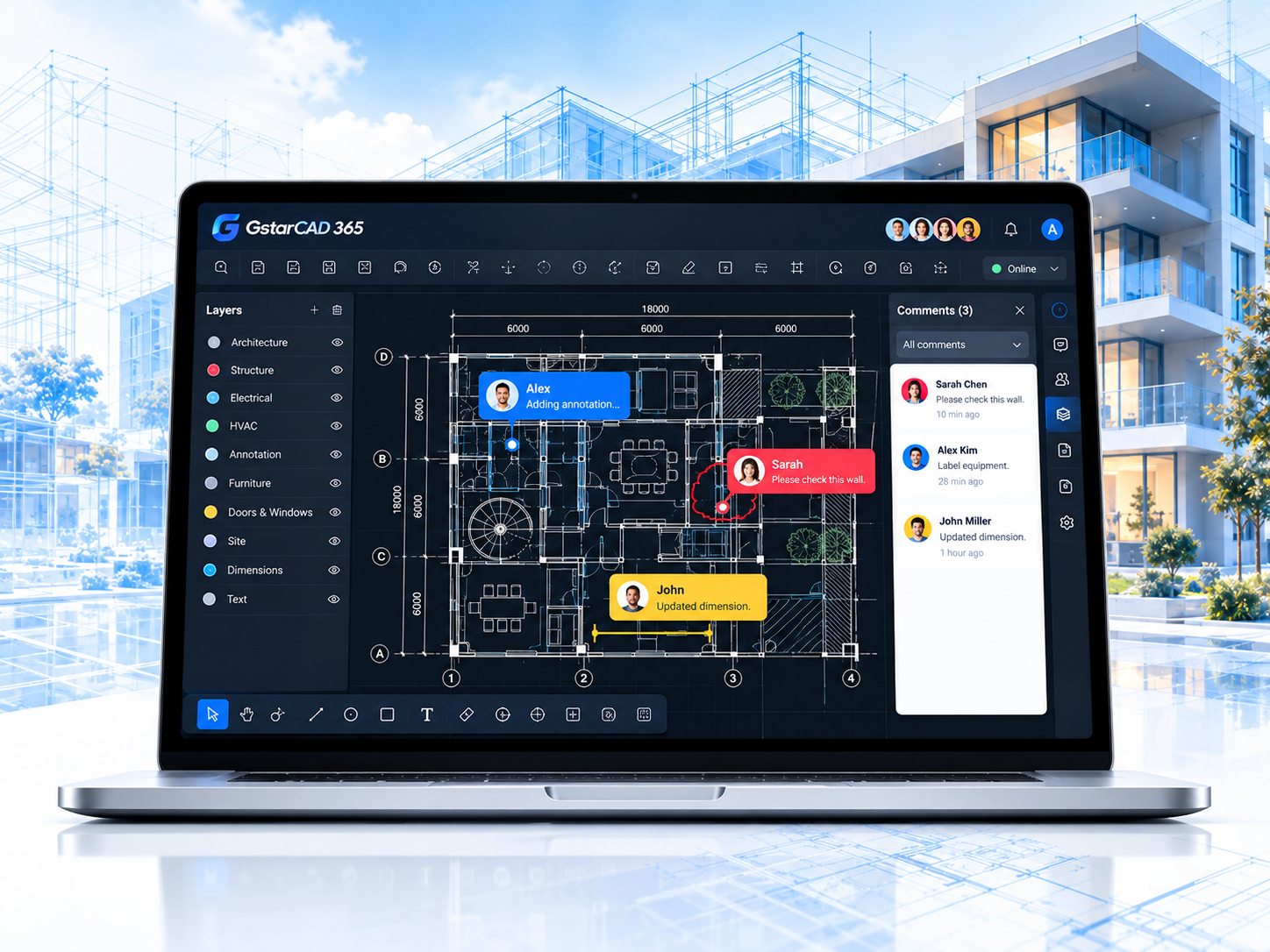 GstarCAD para Web: plano en el navegador con comentarios del equipo